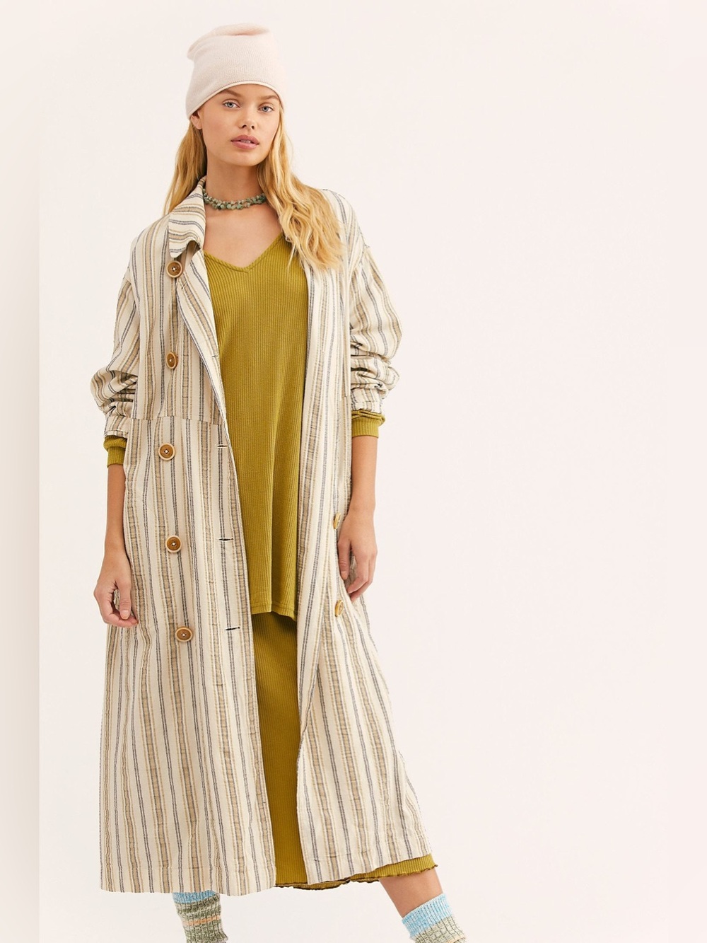 Free People - Sweet Melody Duster Trench Coat - Cream Combo - Size XS